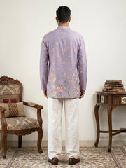 Men's Floral Printed & Thread Work Kurta with Korean Pants ( 65KP PJ11W 5567Purple )