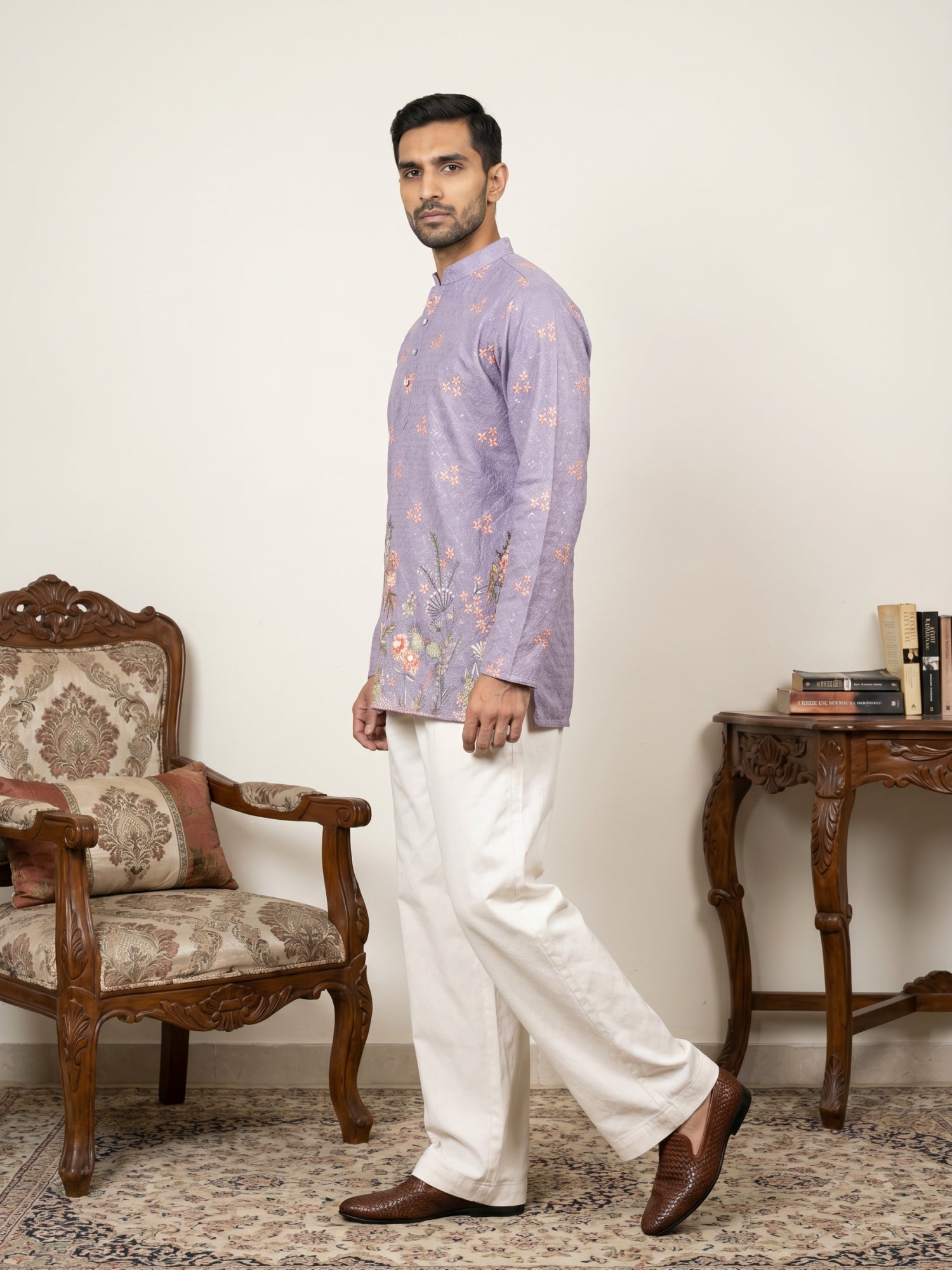 DesiQlo Men Printed Kurta Pyjama Set - Purple - 65KP_PJ11W_5567Purple_