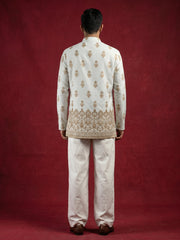 Premium Printed & Thread Work Kurta with Korean Pants ( 65KP PJ11W 5569White ) [FF] [A-8]