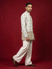 Premium Printed & Thread Work Kurta with Korean Pants ( 65KP PJ11W 5569White ) [FF] [A-8]