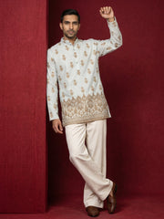 Premium Printed & Thread Work Kurta with Korean Pants ( 65KP PJ11W 5569White ) [FF] [A-8]