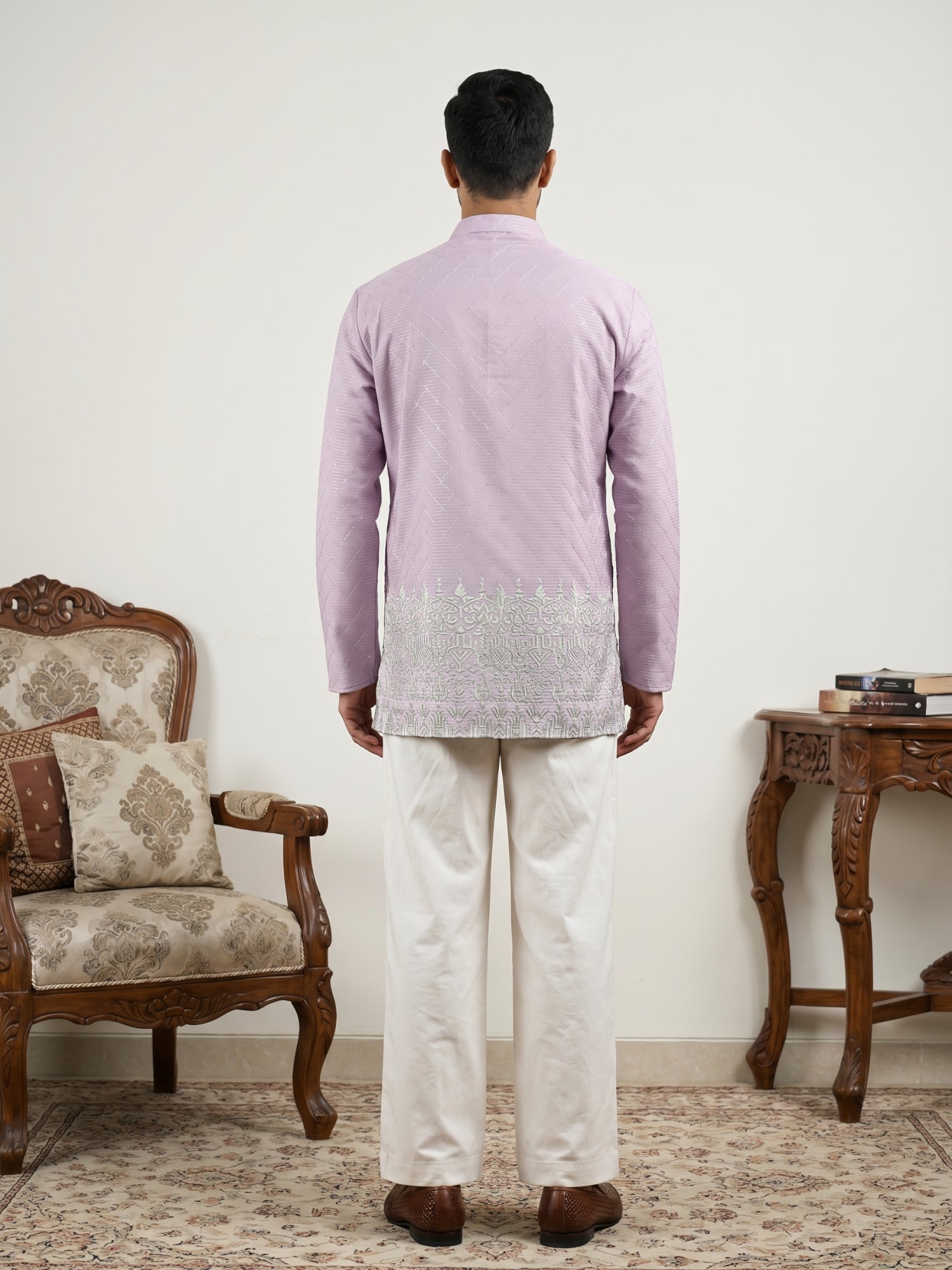 DesiQlo Men Printed Kurta Pyjama Set - Purple - 65KP_PJ11W_5570Purple_
