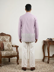 Men's Ethnic Printed & Thread Work Kurta with Korean Pants ( 65KP PJ11W 5570Purple ) [FF] [B-4-5]