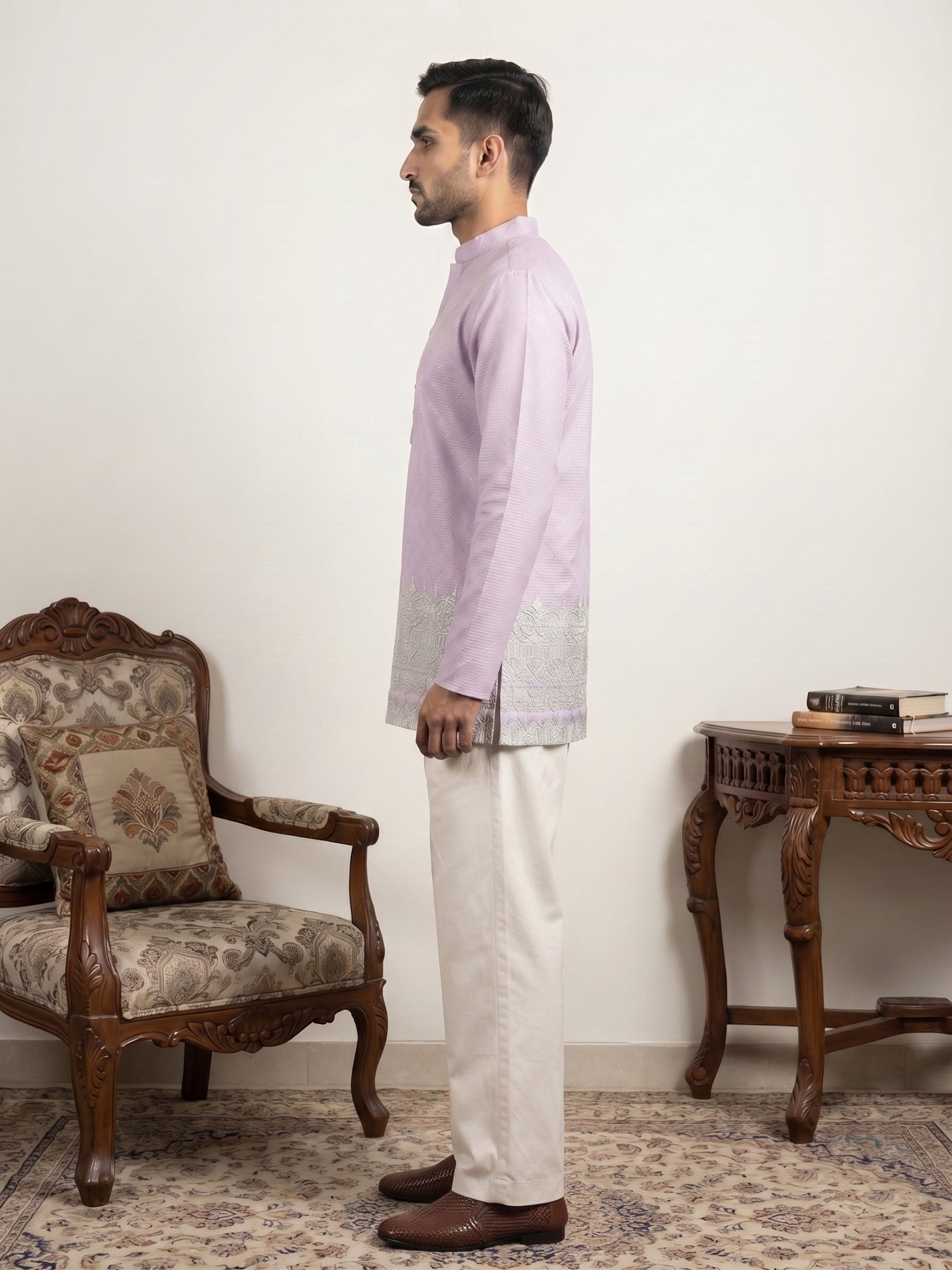 DesiQlo Men Printed Kurta Pyjama Set - Purple - 65KP_PJ11W_5570Purple_