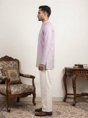 Men's Ethnic Printed & Thread Work Kurta with Korean Pants ( 65KP PJ11W 5570Purple ) [FF] [B-4-5]