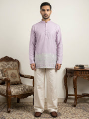 Men's Ethnic Printed & Thread Work Kurta with Korean Pants ( 65KP PJ11W 5570Purple ) [FF] [B-4-5]