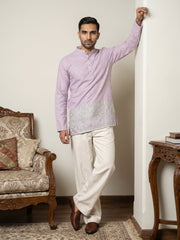 Men's Ethnic Printed & Thread Work Kurta with Korean Pants ( 65KP PJ11W 5570Purple ) [FF] [B-4-5]