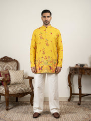 Premium Cotton Blend Printed Ethnic Kurta with Korean Pants ( 65KP PJ11W 5571Yellow ) [FF] [C-1]