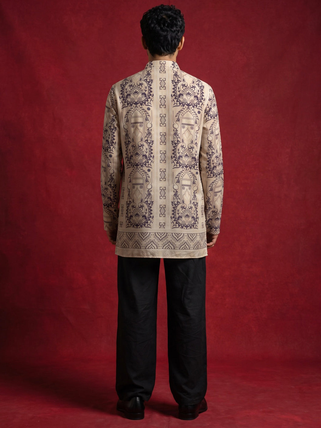 DesiQlo Men Printed Kurta Pyjama Set - Beige - 65KP_PJ11B_5573Beige_S