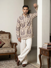 Cotton Blend Ethnic Printed Kurta with Korean Pants ( 65KP PJ11W 5573Beige ) [FF] [H-6(A-1-2-3-4)]