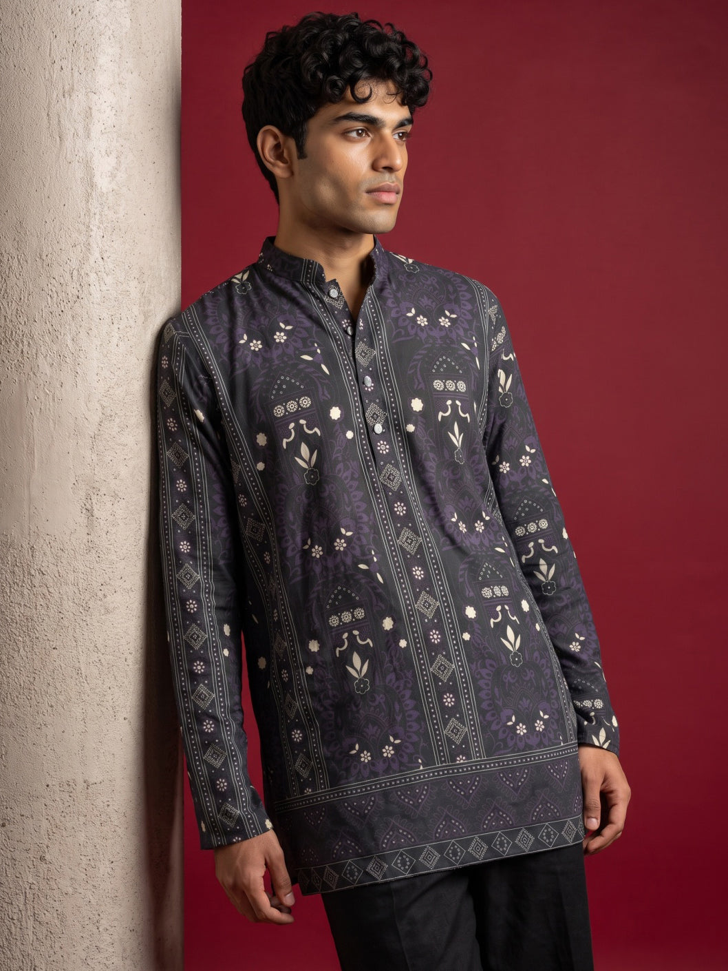 DesiQlo Men Printed Kurta Pyjama Set - Purple - 65KP_PJ11B_5573Purple_