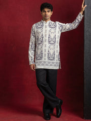 Cotton Blend Ethnic Printed Kurta with Korean Pants ( 65KP PJ11B 5573White ) [FF] [H-6(A-1-2-3-4)]