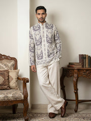 Cotton Blend Ethnic Printed Kurta with Korean Pants ( 65KP PJ11W 5573White ) [FF] [H-6(A-1-2-3-4)]