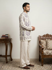 Cotton Blend Ethnic Printed Kurta with Korean Pants ( 65KP PJ11W 5573White ) [FF] [H-6(A-1-2-3-4)]