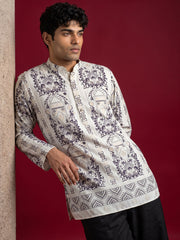 Cotton Blend Ethnic Printed Kurta with Korean Pants ( 65KP PJ11B 5573White ) [FF] [H-6(A-1-2-3-4)]