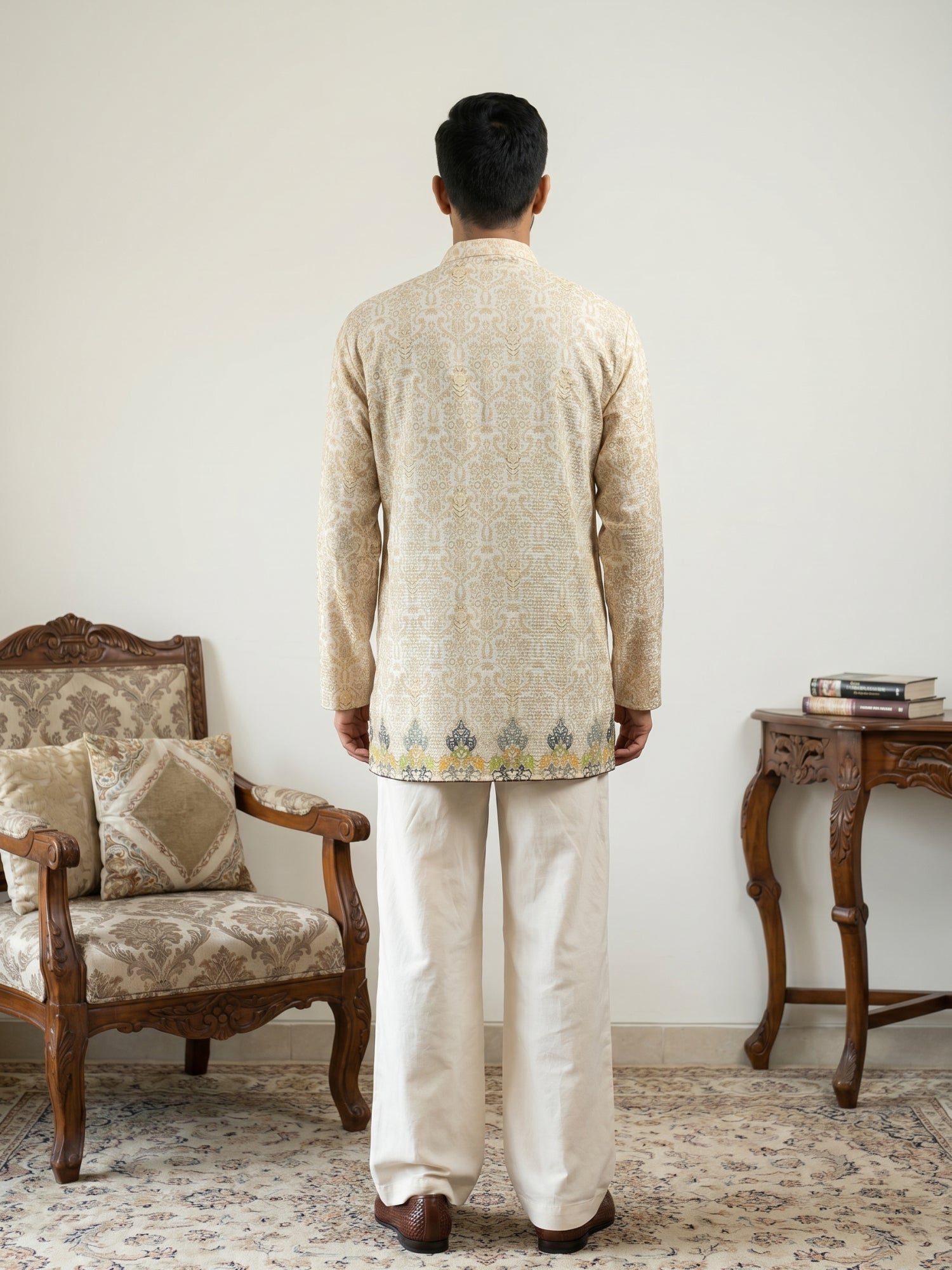 DesiQlo Men Printed Kurta Pyjama Set - Beige - 65KP_PJ11W_5574Beige_S