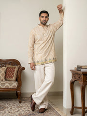 Men's Traditional Printed Kurta with Korean Pants Set ( 65KP PJ11W 5574Beige ) [FF] [G-10]