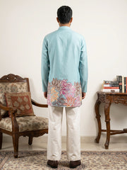 Cotton Floral Printed Kurta with Korean Pants Set ( 65KP PJ11W 5575Sky )