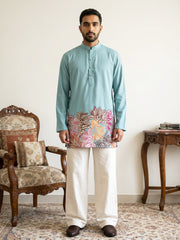 Cotton Floral Printed Kurta with Korean Pants Set ( 65KP PJ11W 5575Sky )