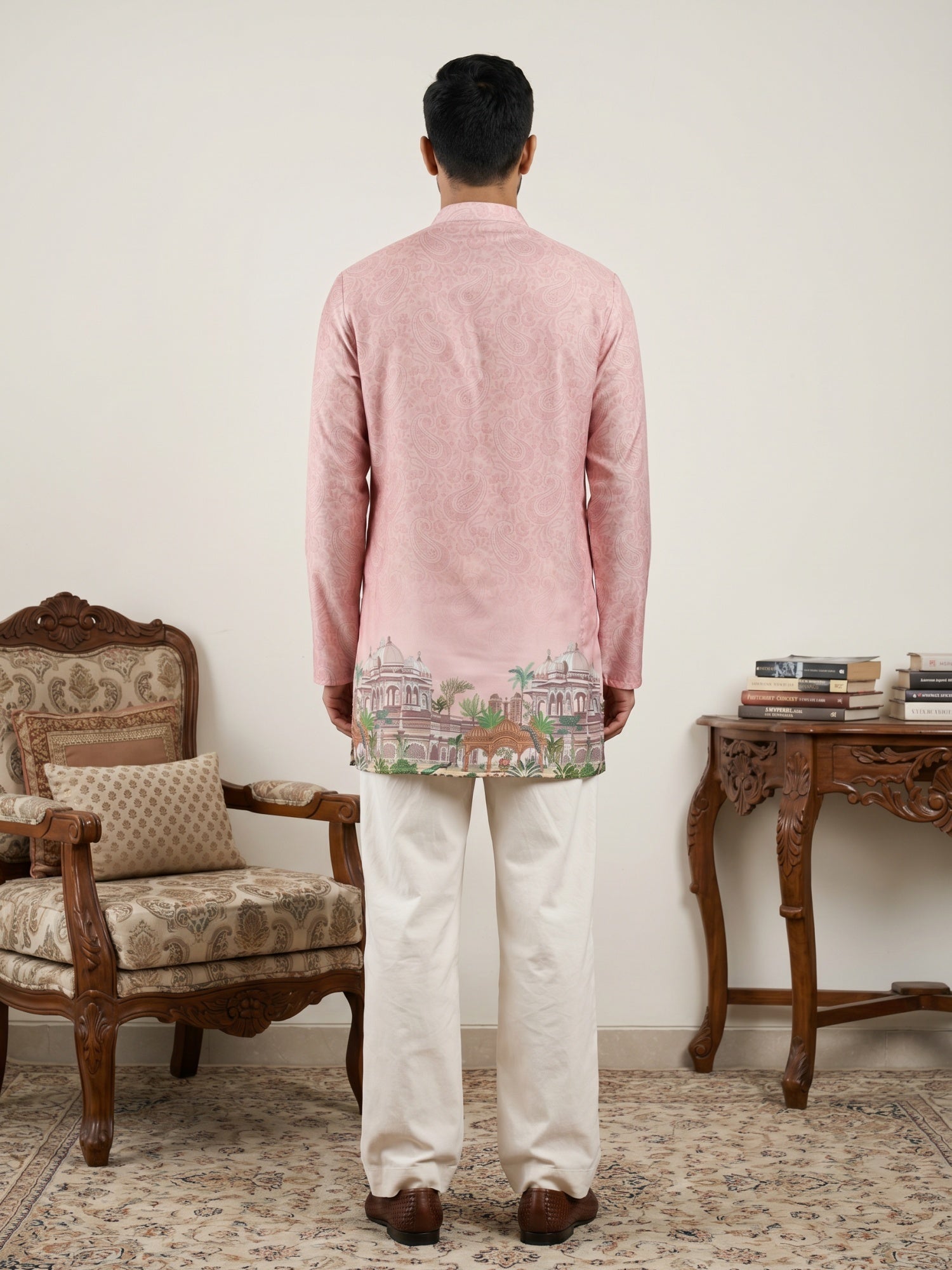 DesiQlo Men Printed Kurta Pyjama Set - Orange - 65KP_PJ11W_5577Peach_S