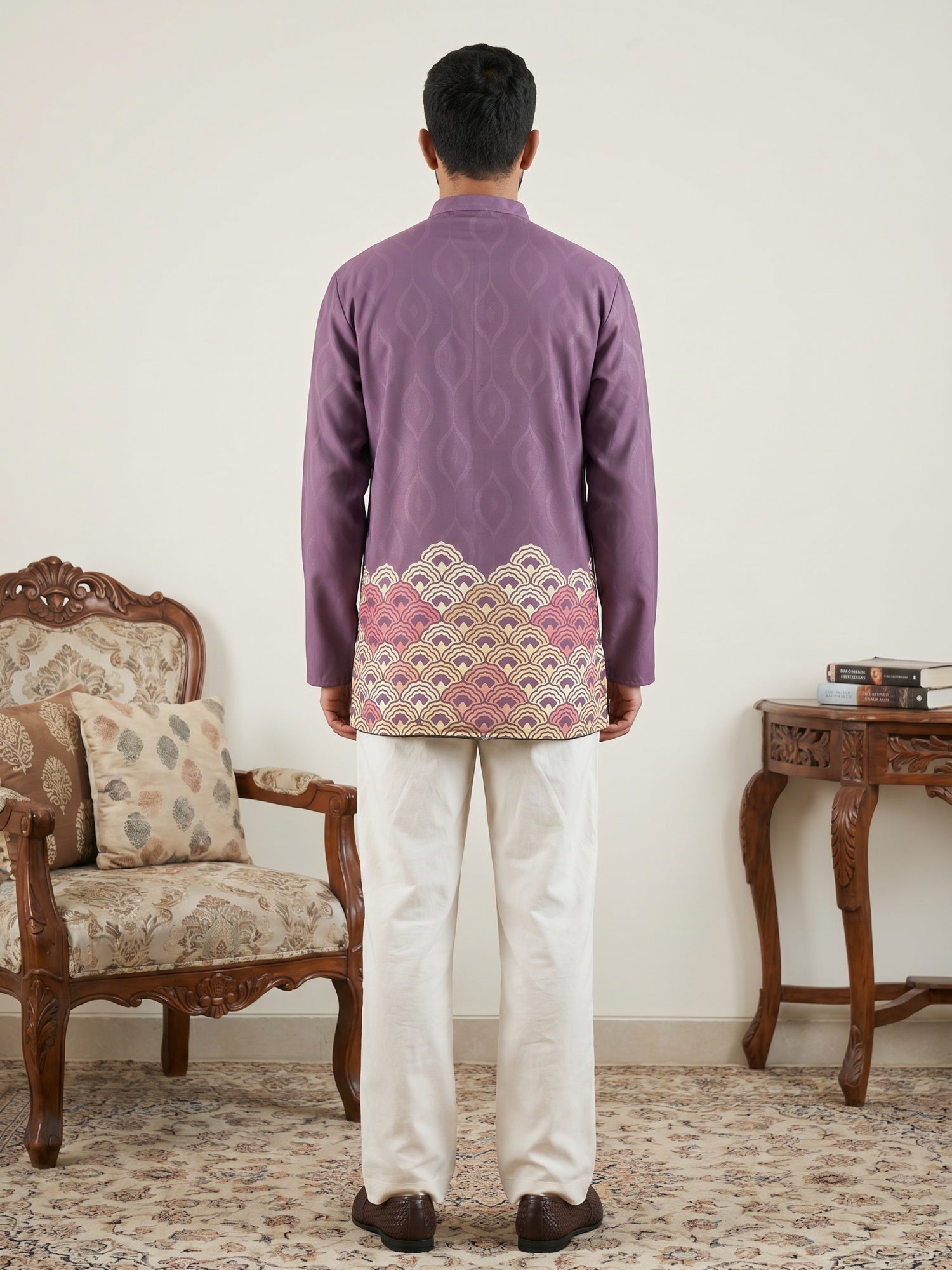 DesiQlo Men Printed Kurta Pyjama Set - Purple - 65KP_PJ11W_5581Purple_