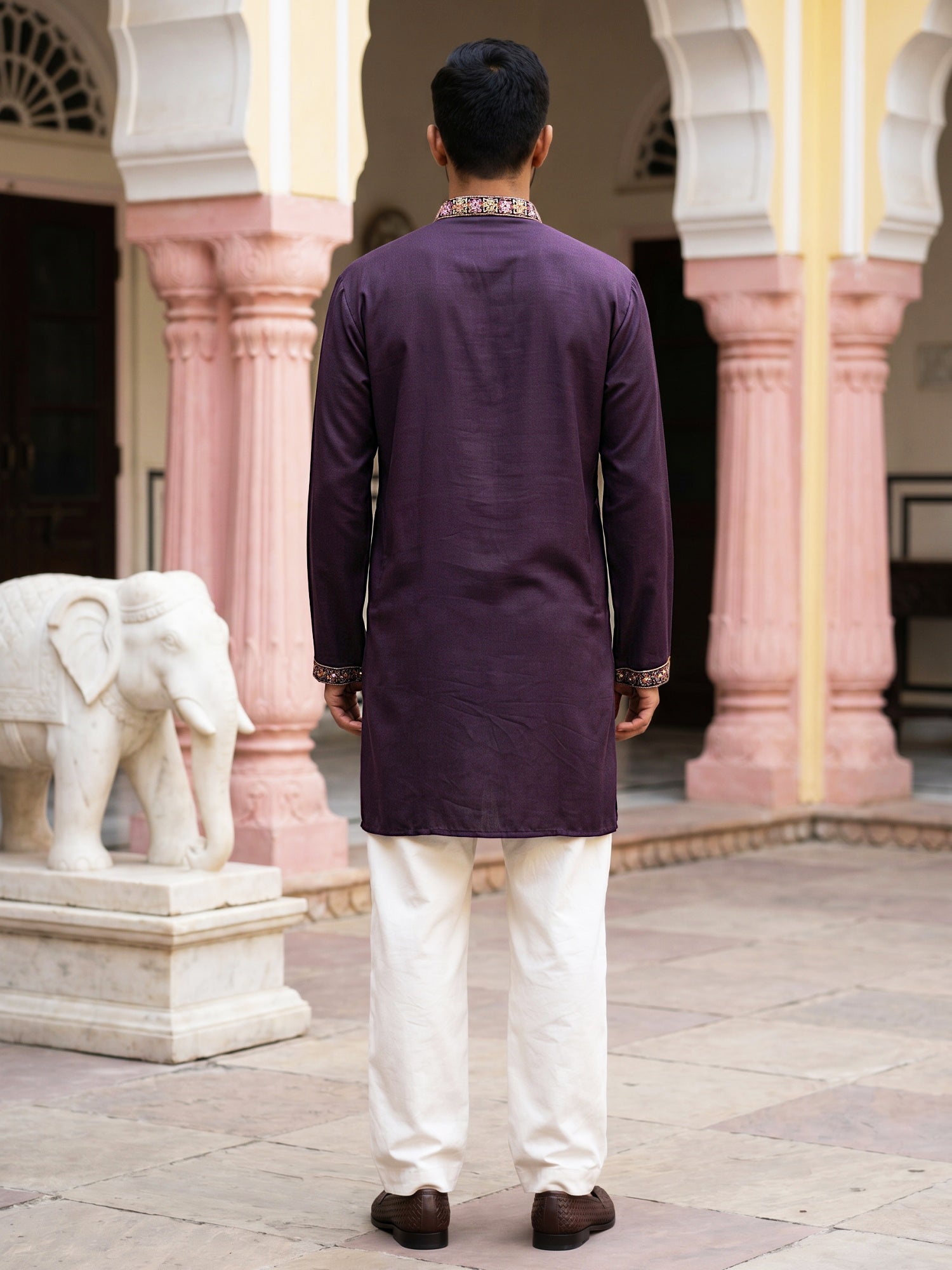DesiQlo Men Embroidered Kurta Pyjama Set - Purple - 65KP_PJ11W_5585Pur