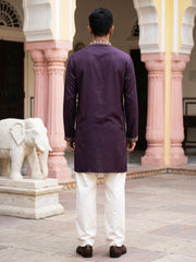 Japanese Fabric Floral Embroidered Kurta with Korean Pant Set ( 65KP PJ11W 5585Purple ) [FF] [G-4]