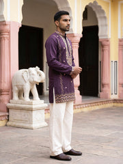 Japanese Fabric Floral Embroidered Kurta with Korean Pant Set ( 65KP PJ11W 5585Purple ) [FF] [G-4]