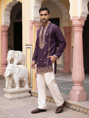 Japanese Fabric Floral Embroidered Kurta with Korean Pant Set ( 65KP PJ11W 5585Purple ) [FF] [G-4]