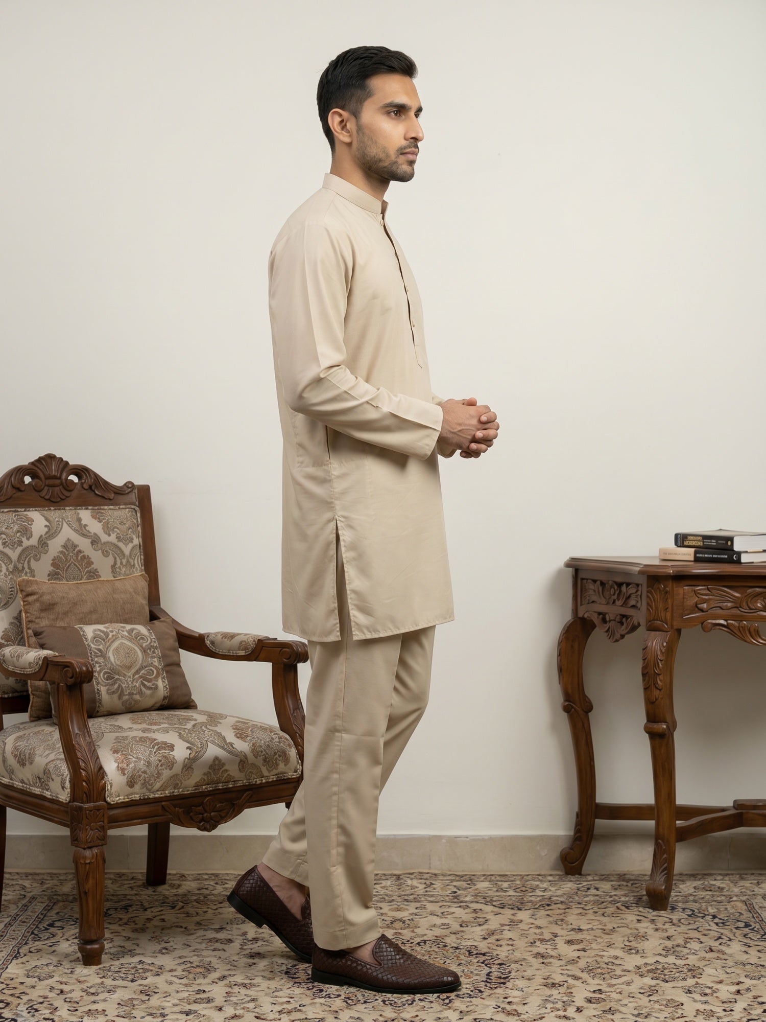 DesiQlo Men Solid Kurta Pyjama Set - Beige