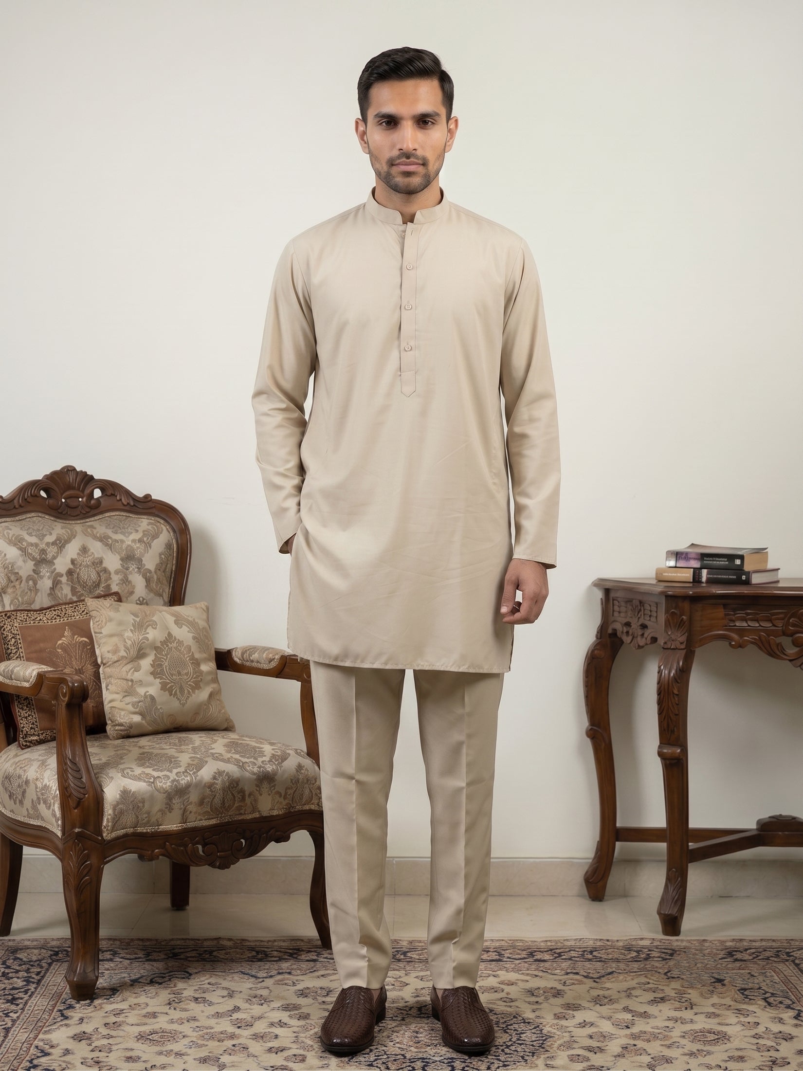 DesiQlo Men Solid Kurta Pyjama Set - Beige