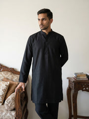 Classic Silk Blend Kurta Pyjama Set for Men ( 65KP 5586Black ) [FF] [WAISTCOAT]