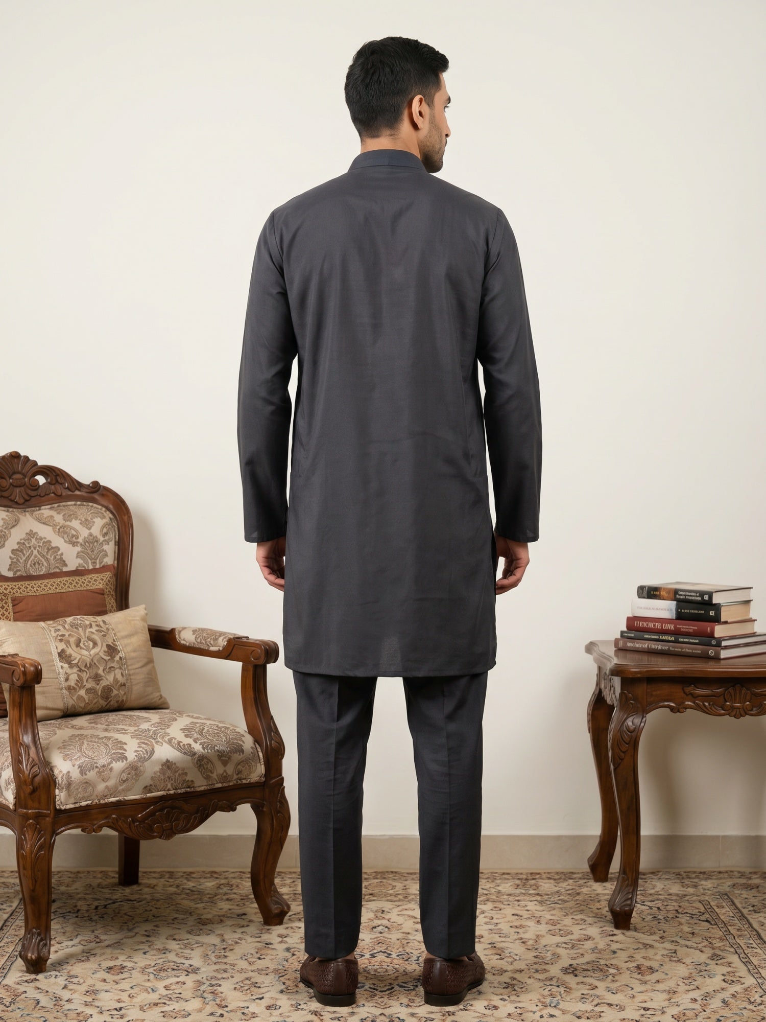 DesiQlo Men Solid Kurta Pyjama Set - Black - 65KP_5586Black_S