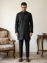 Classic Silk Blend Kurta Pyjama Set for Men ( 65KP 5586Black ) [FF] [WAISTCOAT]