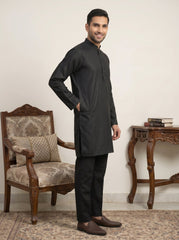 Classic Silk Blend Kurta Pyjama Set for Men ( 65KP 5586Black ) [FF] [WAISTCOAT]