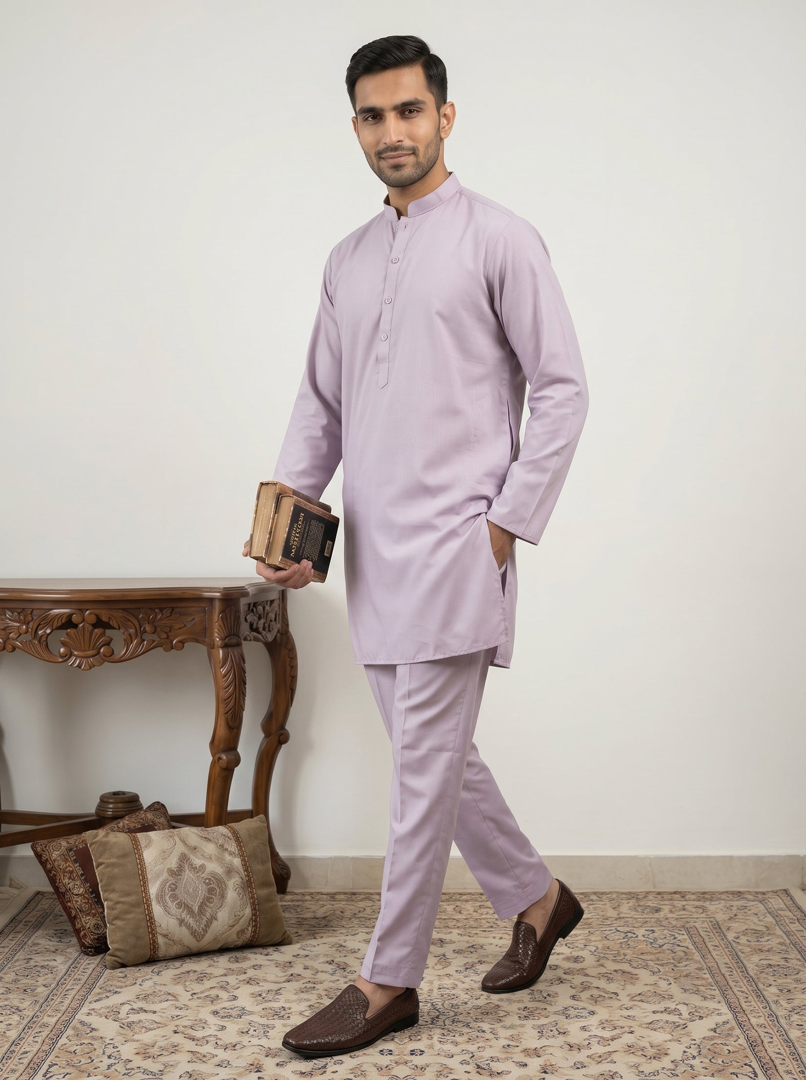 DesiQlo Men Solid Kurta Pyjama Set - Purple