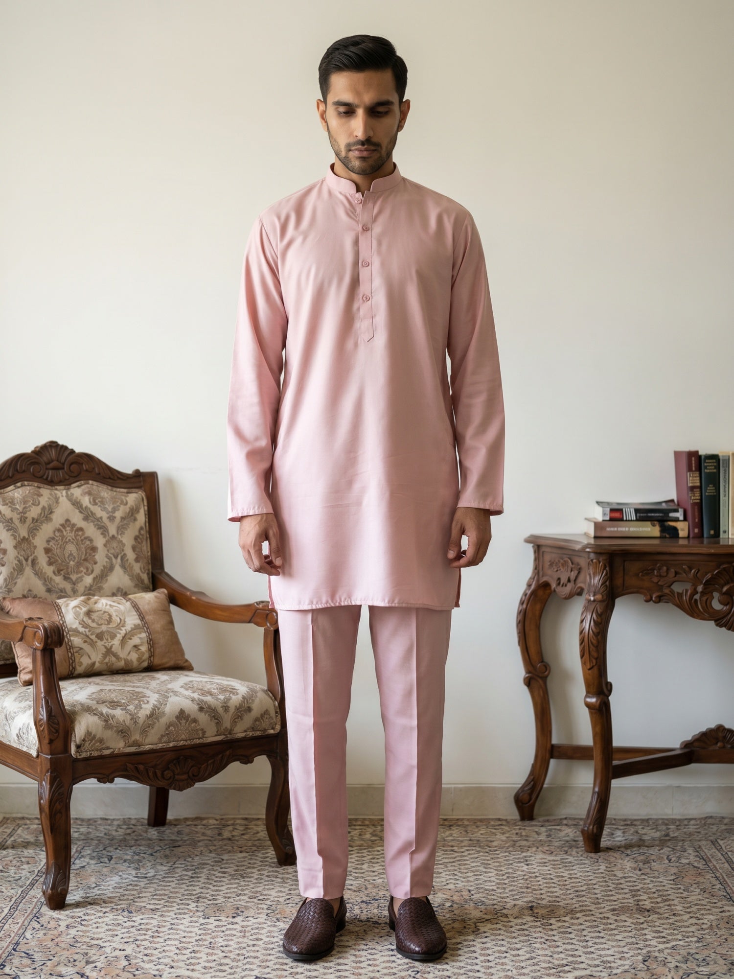 DesiQlo Men Solid Kurta Pyjama Set - Orange