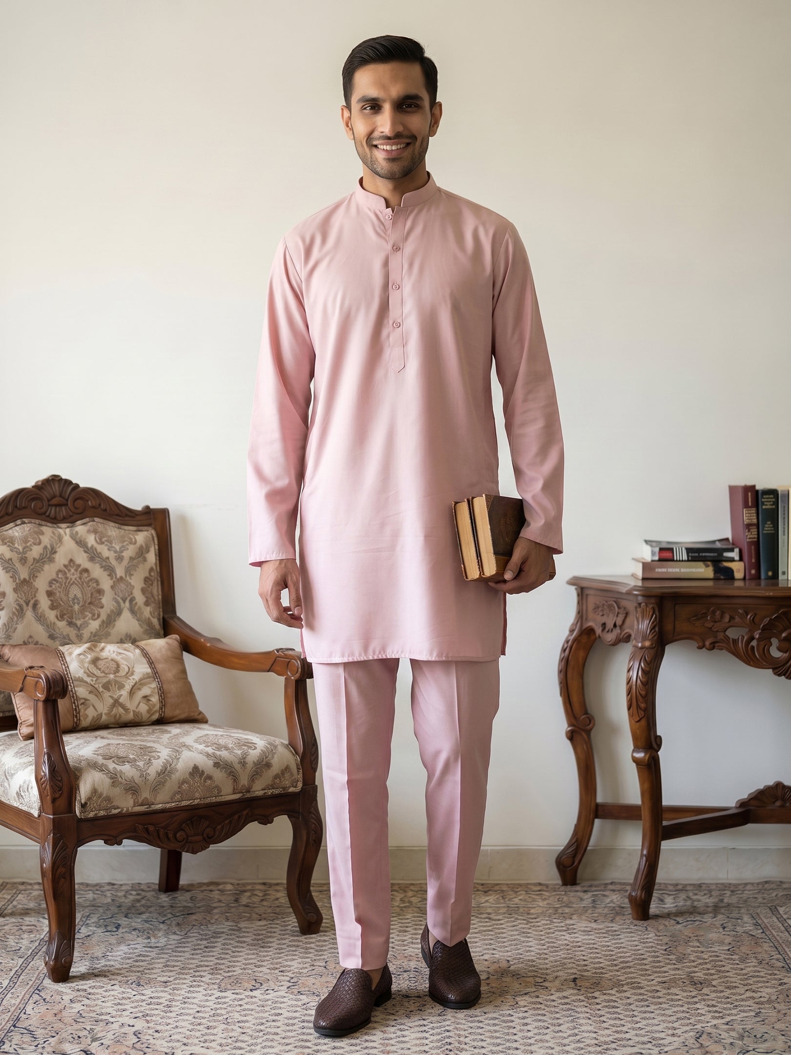 DesiQlo Men Solid Kurta Pyjama Set - Orange