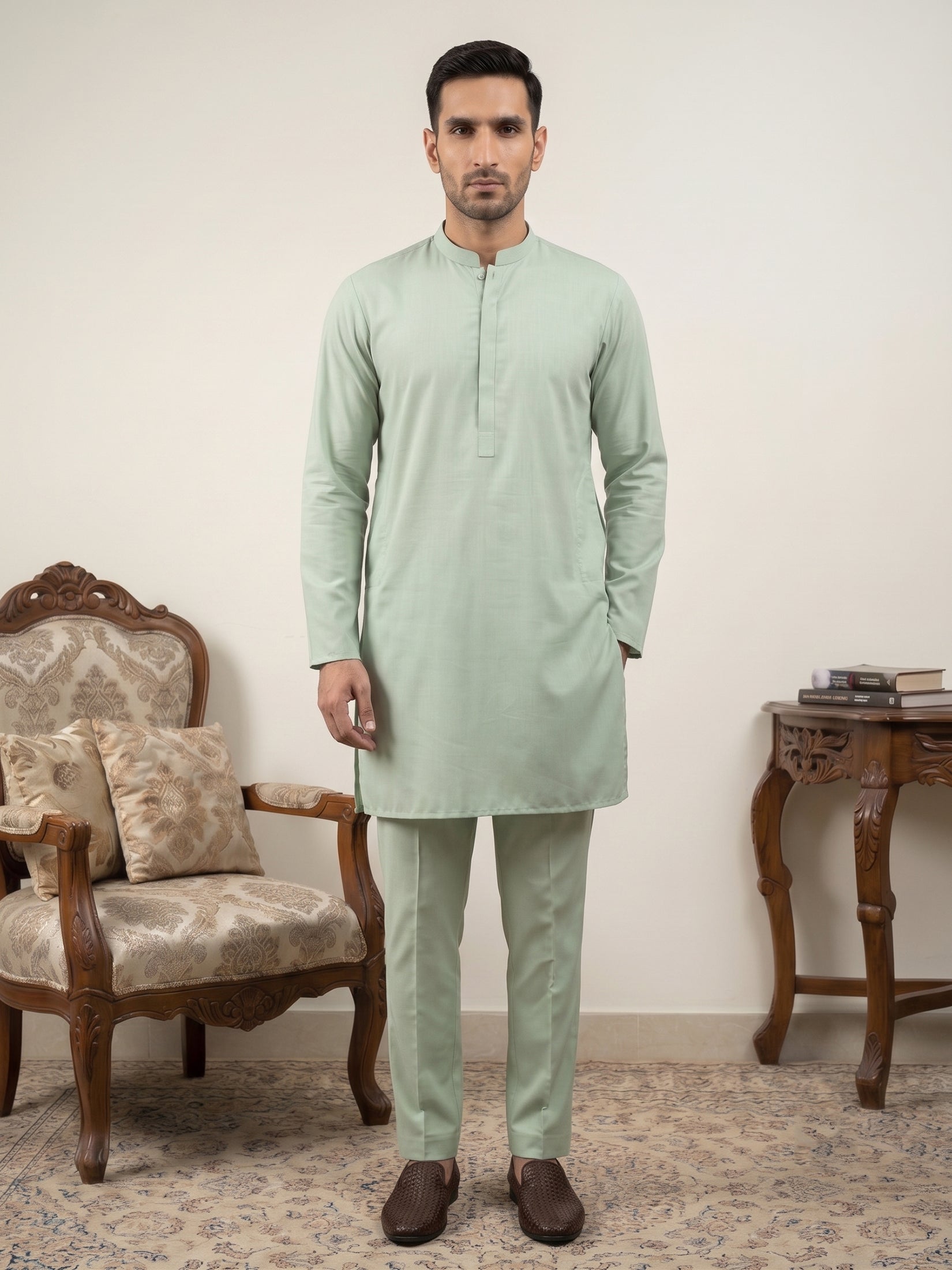 DesiQlo Men Solid Kurta Pyjama Set - Green
