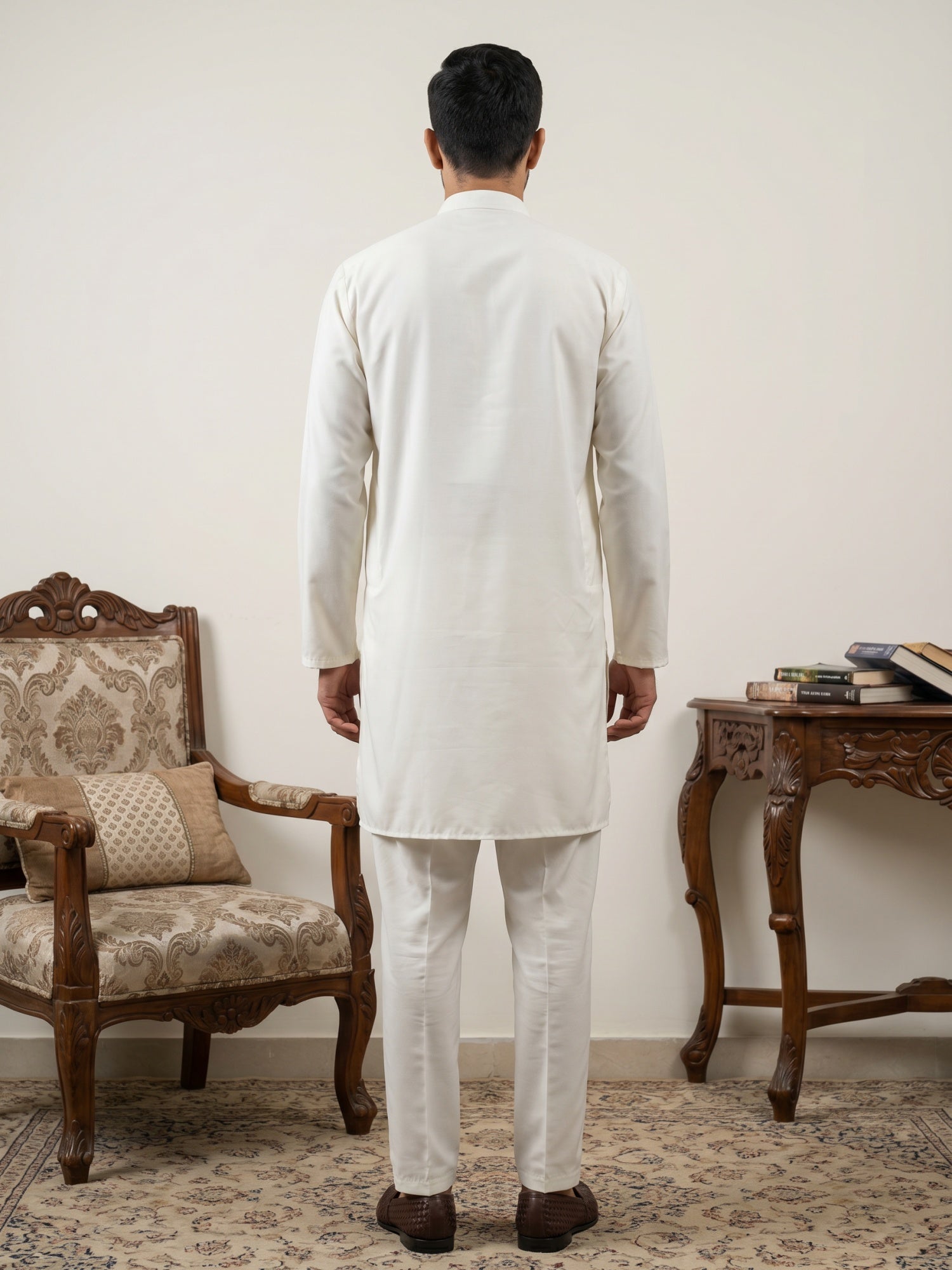 DesiQlo Men Solid Kurta Pyjama Set - White - 65KP_5586White_S