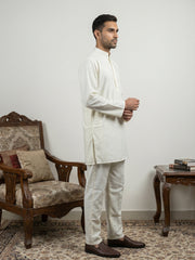 Classic Silk Blend Kurta Pyjama Set for Men ( 65KP 5586White ) [FF] [WAISTCOAT]