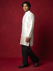 Silk Blend Embroidered Kurta & Korean Pants Set ( 65KP PJ11B 5601Cream ) [FF] [D-1]