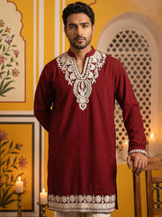 Ethnic Japanese Fabric Embroidered Kurta With Korean Pants ( 65KP PJ11W 5605Maroon )
