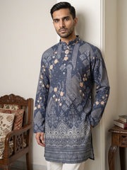 Traditional Cotton Blend Printed Kurta With Korean Pants ( 65KP PJ11W 5606Blue )