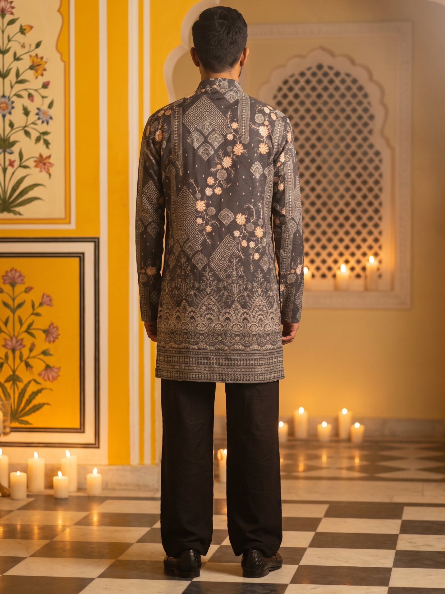 DesiQlo Men Printed Kurta Pyjama Set - Grey