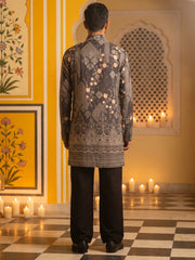 Traditional Cotton Blend Printed Kurta With Korean Pants ( 65KP PJ11B 5606Grey )