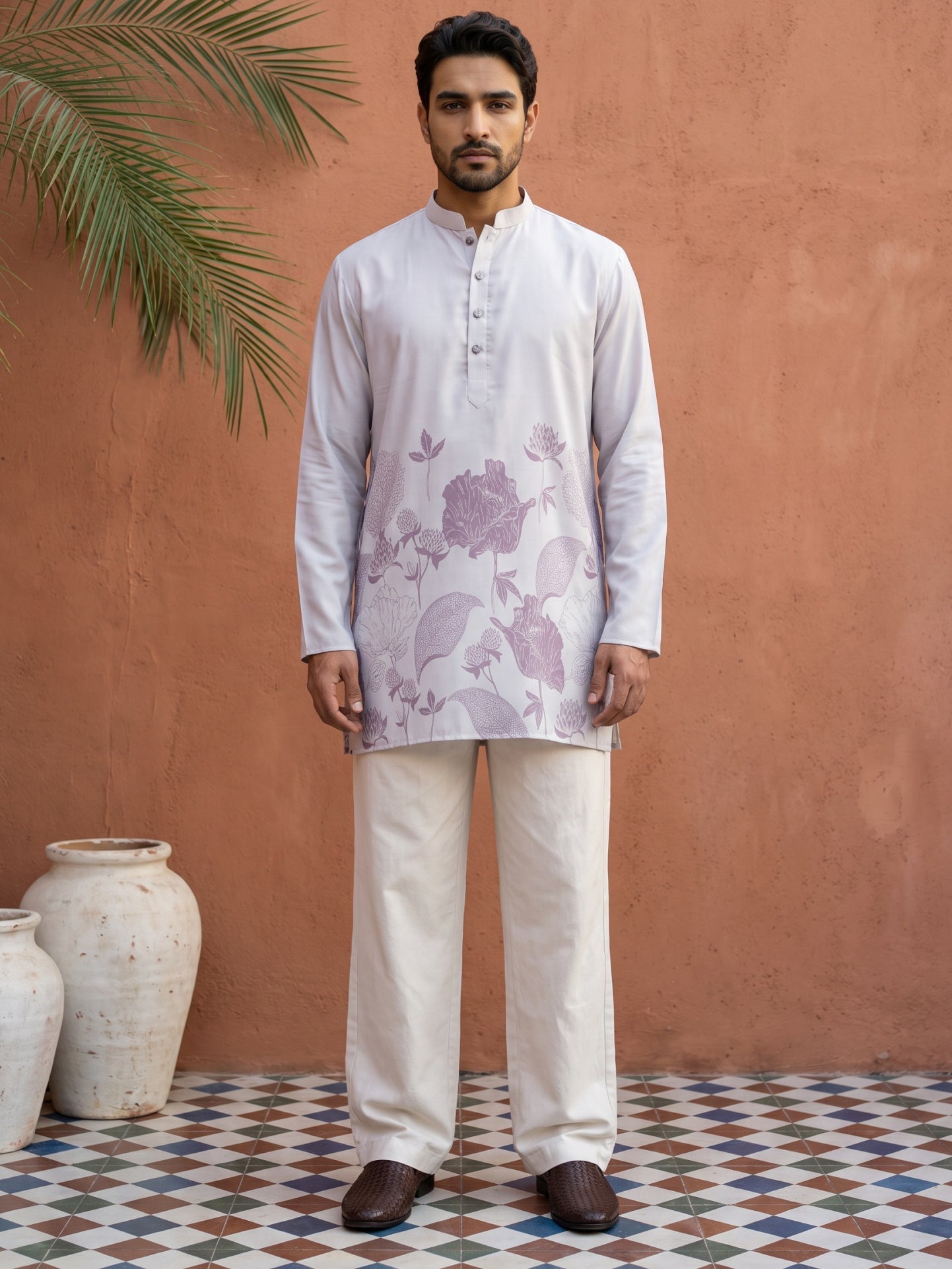 DesiQlo Men Printed Kurta Pyjama Set - Purple