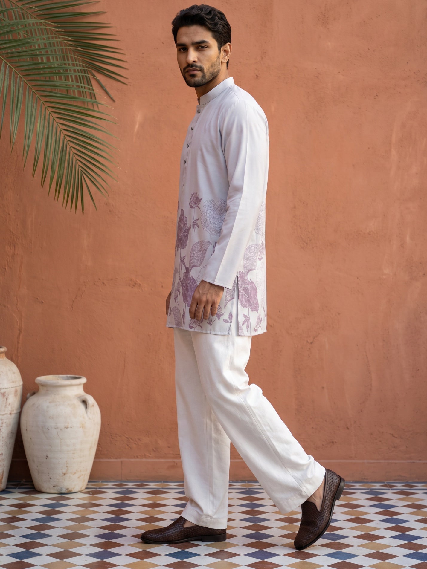 DesiQlo Men Printed Kurta Pyjama Set - Purple