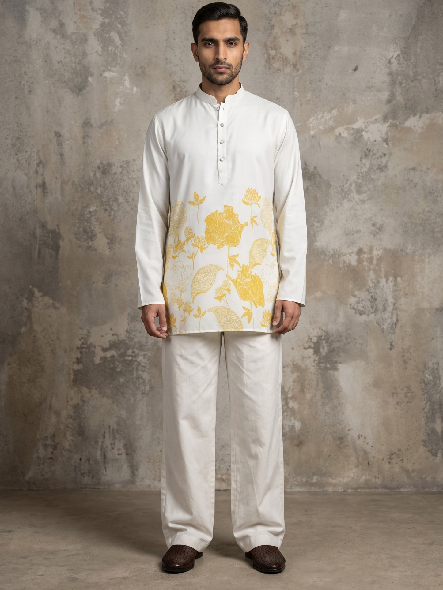 DesiQlo Men Printed Kurta Pyjama Set - Yellow