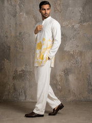 Cotton Blend Floral Printed Kurta With Korean Pants ( 65KP PJ11W 5607Yellow )